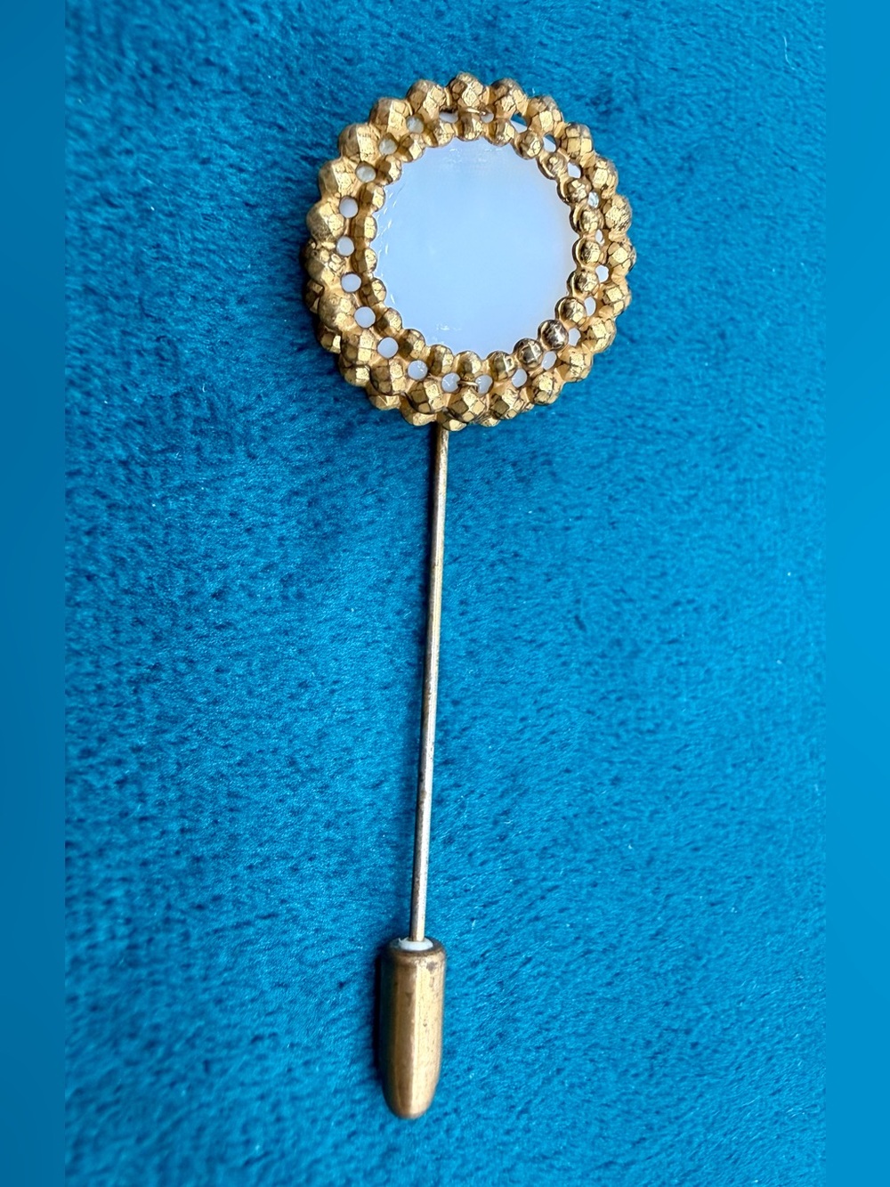 Signed Miriam Haskell Milk Glass Stick Pin